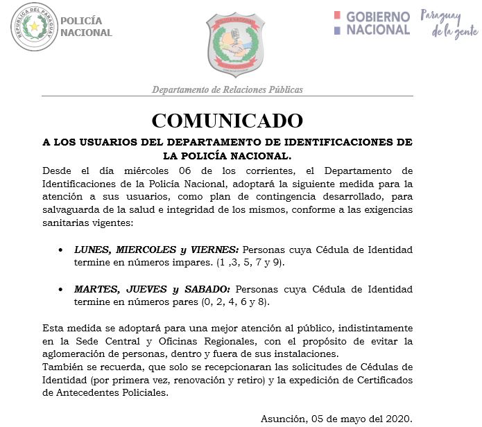 Identificaciones establece atención por últimos números de la cédula