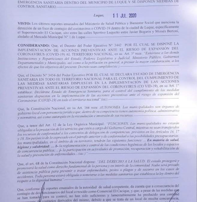 Declaran Emergencia Sanitaria en Luque