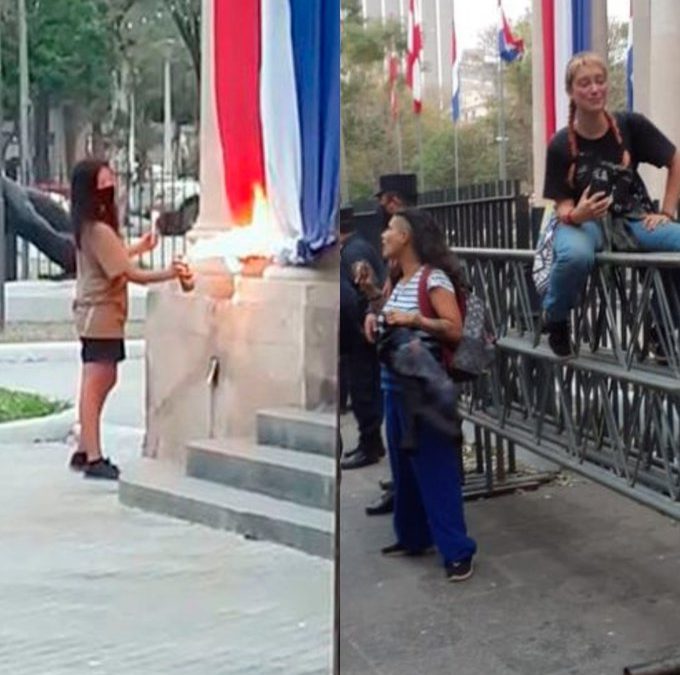 Disponen detención de tres personas por daño a símbolos patrios durante manifestación