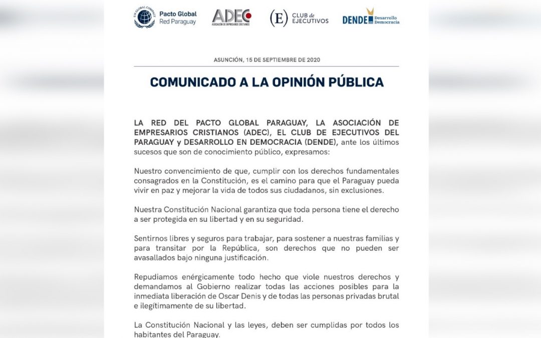 ADEC, Dende y Club de Ejecutivos repudian secuestros en el norte del país