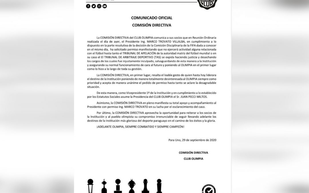 Trovato pide permiso y asume Juan Pecci en su reemplazo