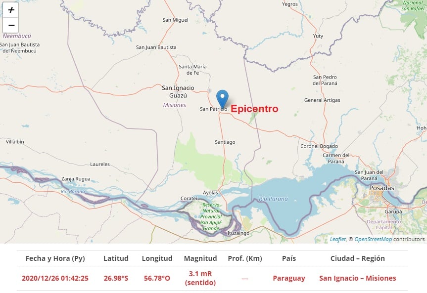 Sismo en Misiones duró cinco segundos