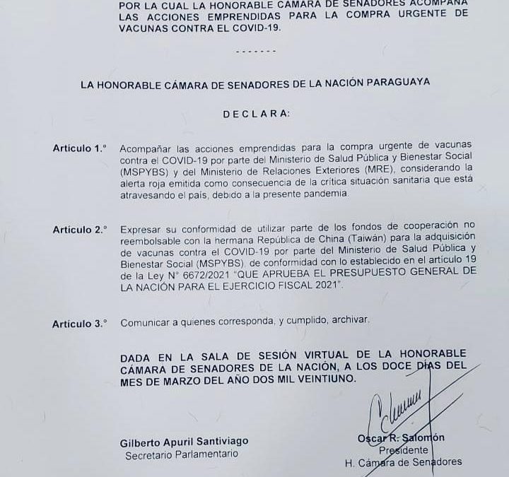 Senadores respaldan negociaciones para la compra de vacunas anticovid