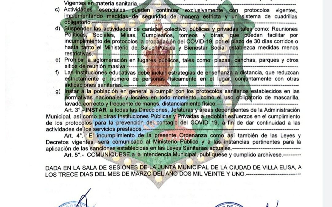 Declaran emergencia sanitaria por 30 días en Villa Elisa