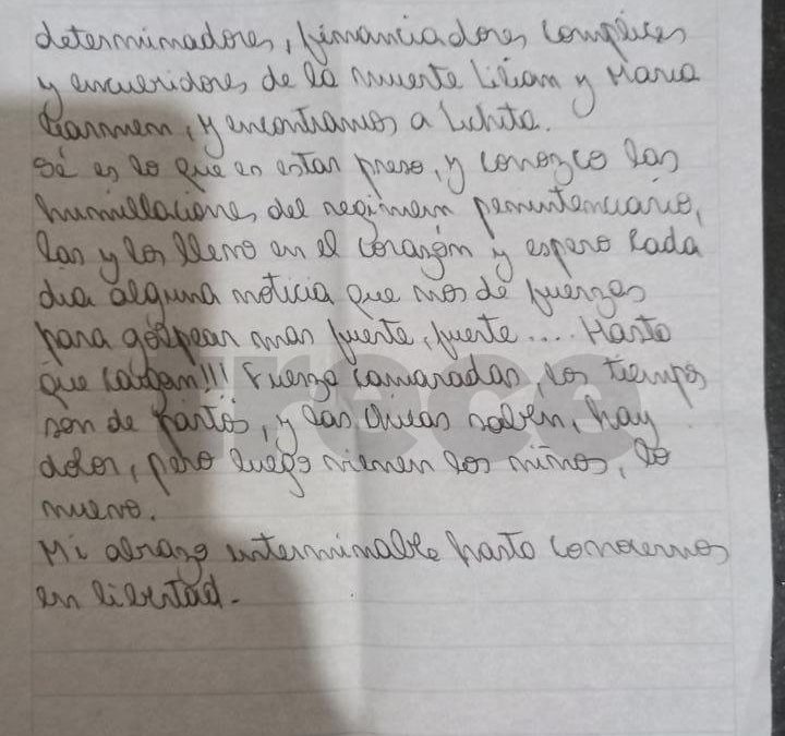Las cartas a Carmen Villalba hablan de “Estado criminal” y “echar al Gobierno”