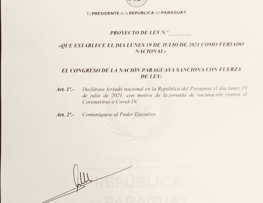 Propuesta para declarar feriado el 19 de julio fue enviada al Congreso