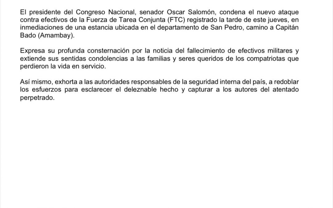Presidente del Congreso condena ataque a militares de la FTC