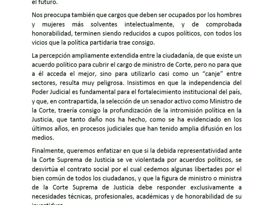 Gremios expresan su postura en contra de la inclusión de Ríos en la terna