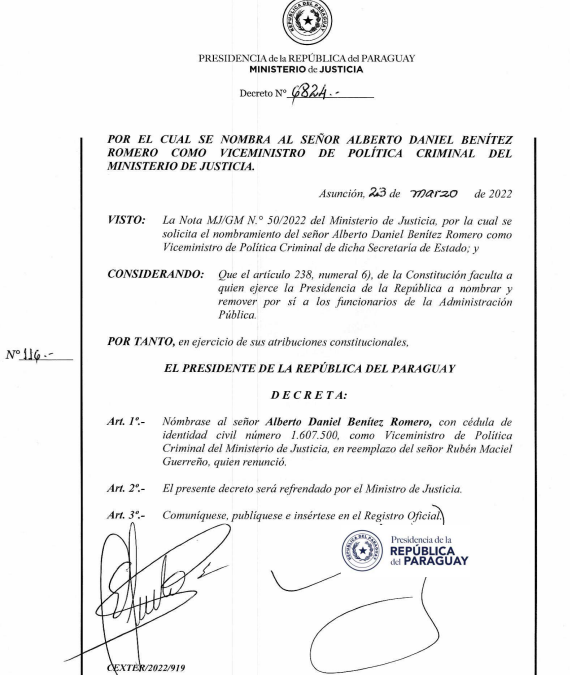 Designan a Alberto Benítez como nuevo viceministro de Política Criminal