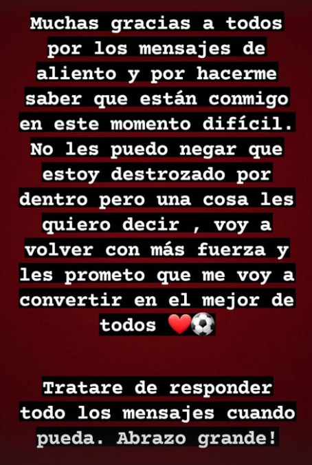 “Voy a volver con más fuerza”, expresó Díaz tras su lesión