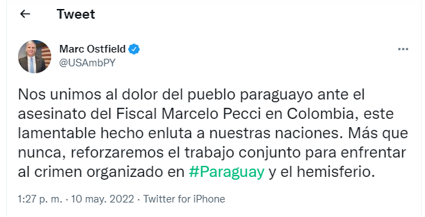 Embajador estadounidense afirma que fortalecerá lucha contra el crimen organizado