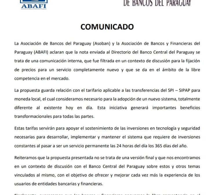 Cobro por transferencias bancarias “está en discusión” dice Asoban