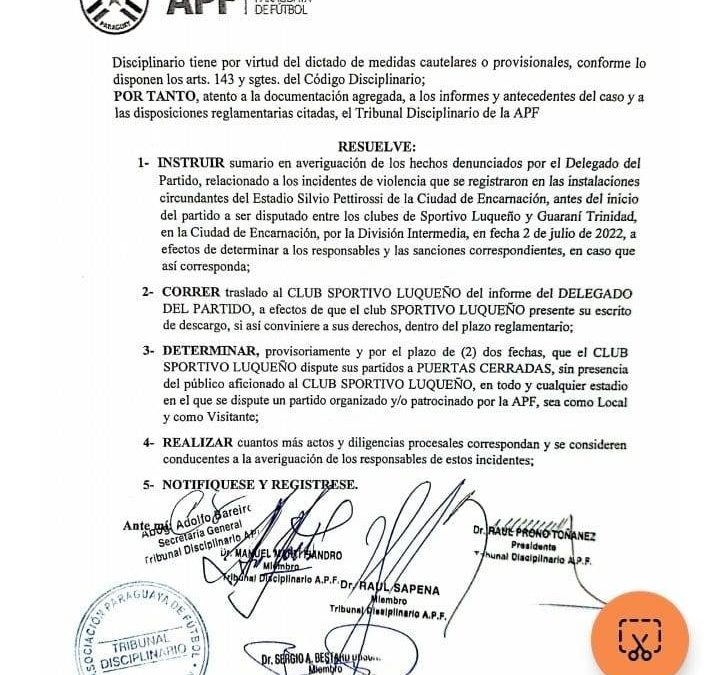 Luqueño jugará sin su público sus próximos partidos