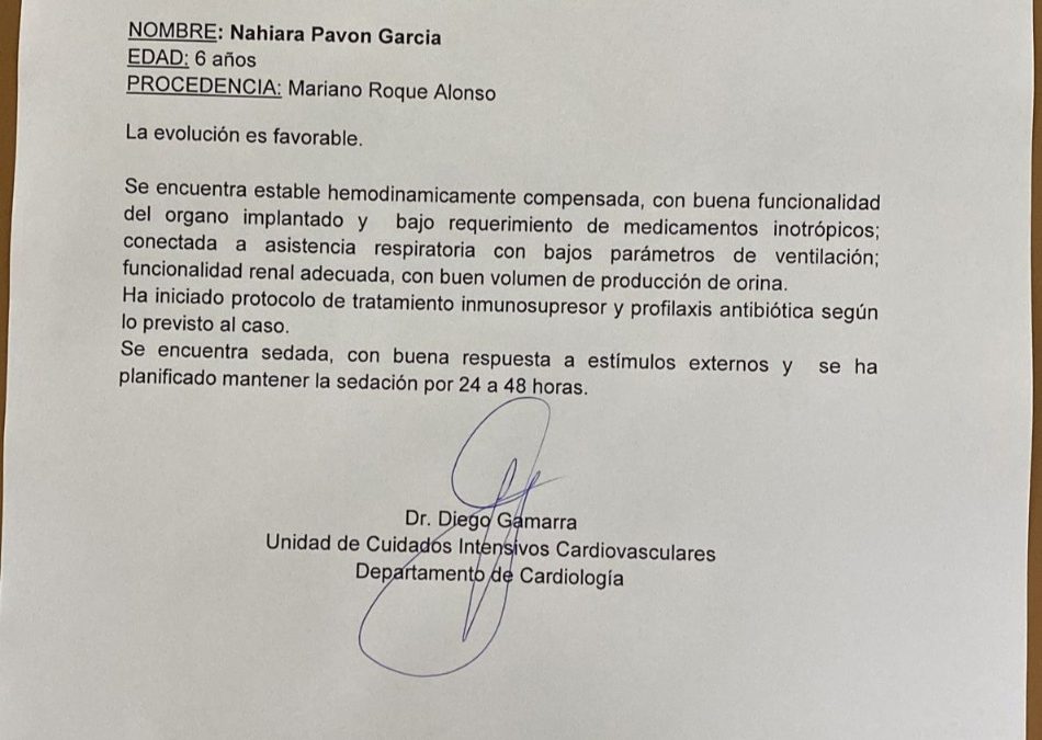 Buenas noticias: ¡Evolución favorable para Nahiara, tras su cirugía!