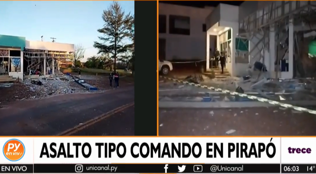 Destruyen sucursal de un banco de Pirapó en asalto tipo comando