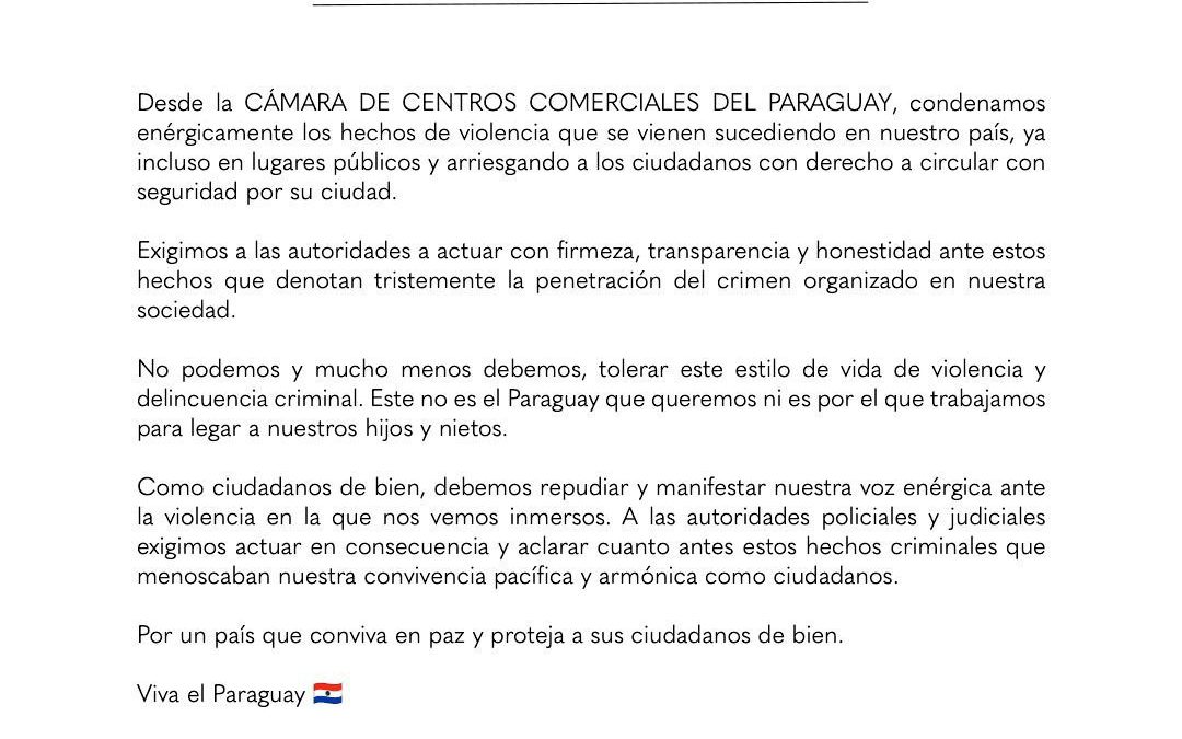 Cámara de Centros Comerciales condena hechos de violencia en el país