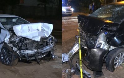 Dos heridos tras violento choque frontal y vuelco en Luque